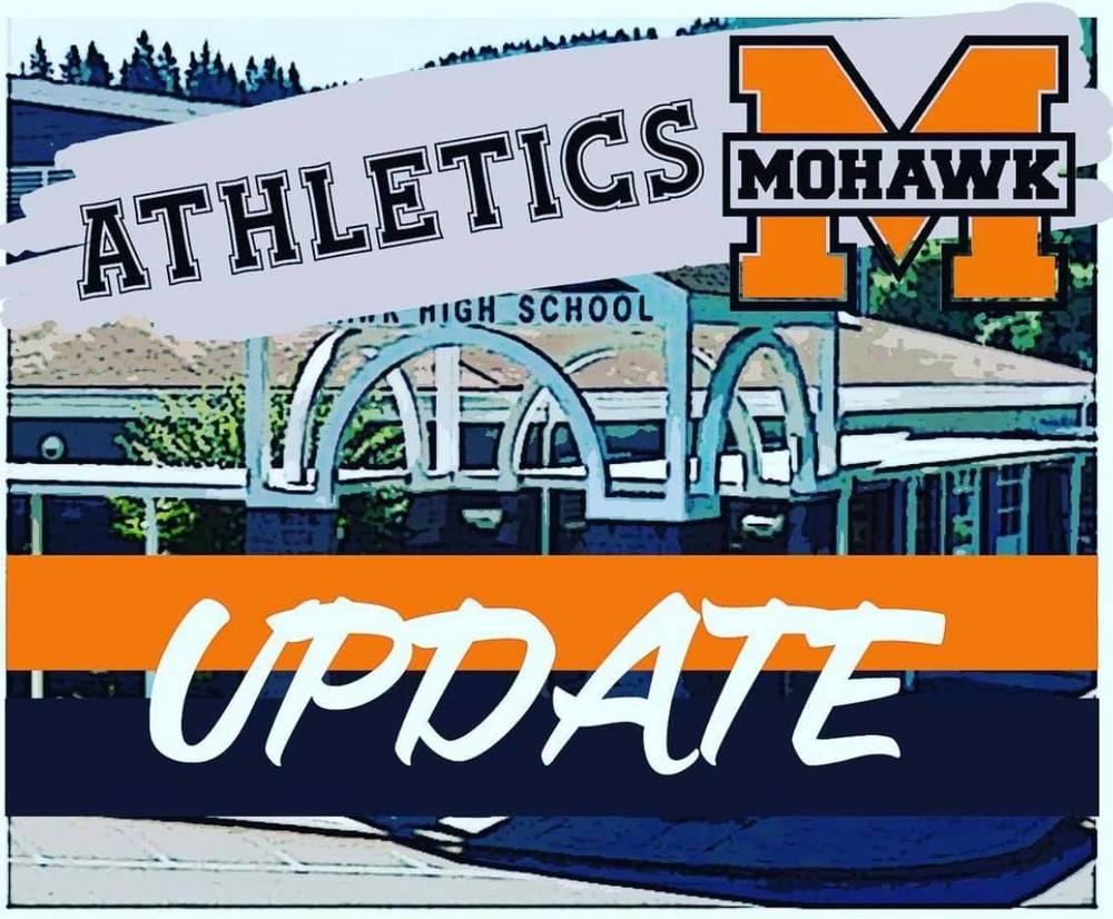 Mohawk athletics update banner with high school building in background 
